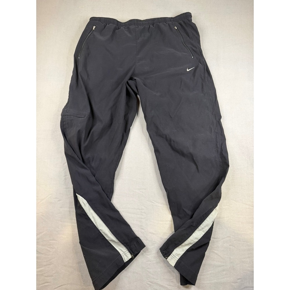 Y2K Nike Mens Black Track Pants Zipper Pockets Cargo Joggers XL